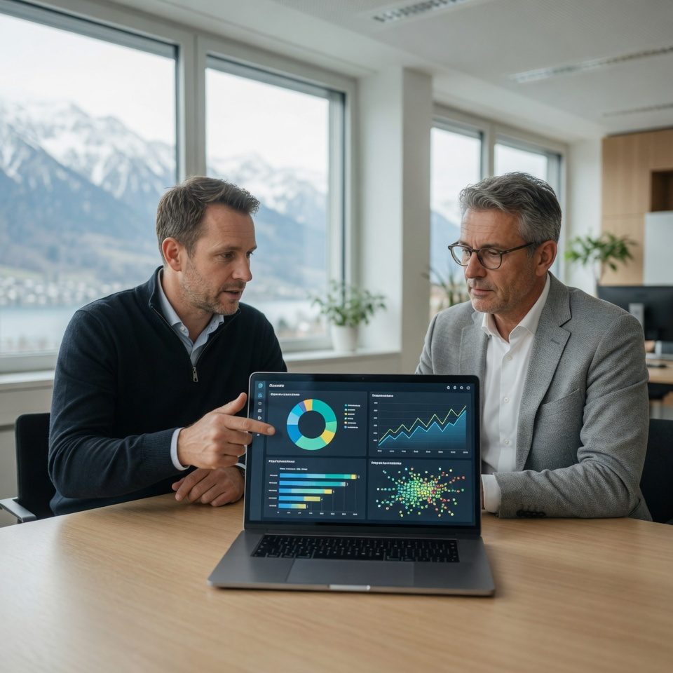 Security-Berater präsentiert E-Mail-Sicherheitsanalyse in Schweizer Büro