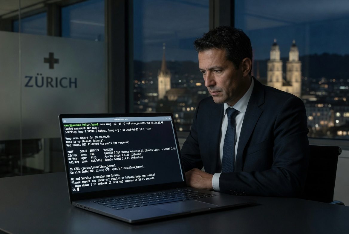 Ethical Hacker führt Penetrationstest mit Nmap durch