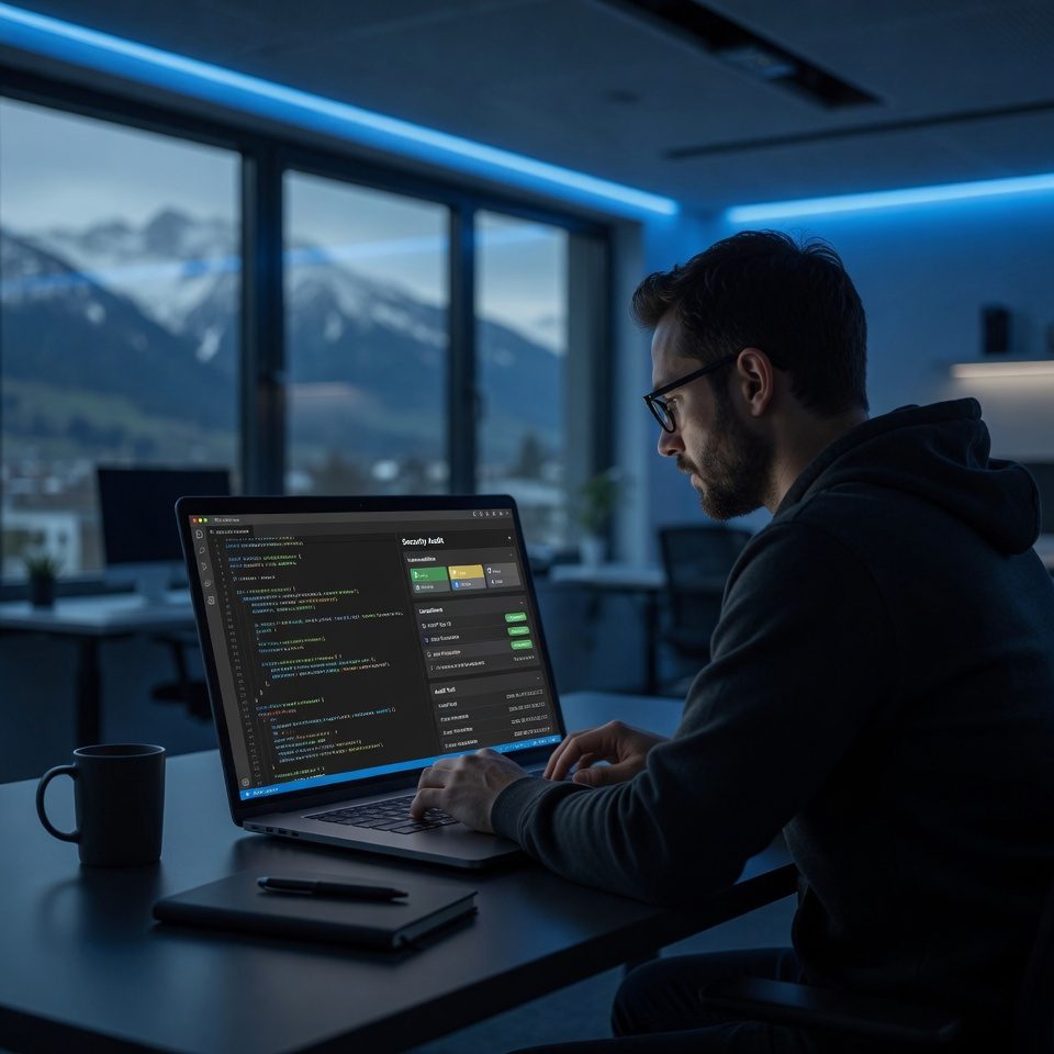 Entwickler führt Security Audit einer Webapplikation durch